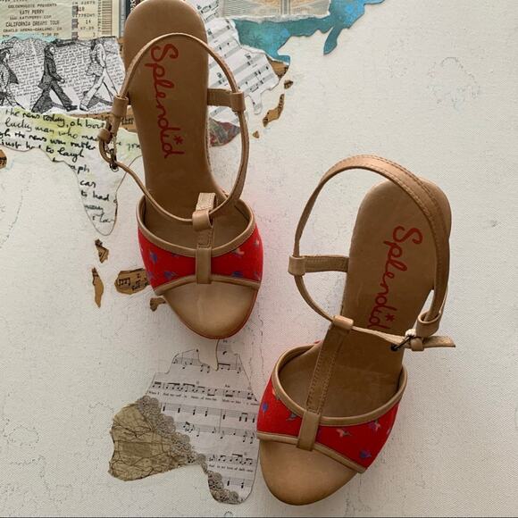 Splendid | Luau Fiesta Red Floral Wedge Sandals Size 6 - Picture 7 of 8